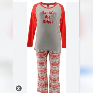 JAMMIE'S Santa's Big Helper Womens Pajama Set - Red and Gray LARGE CHRISTMAS